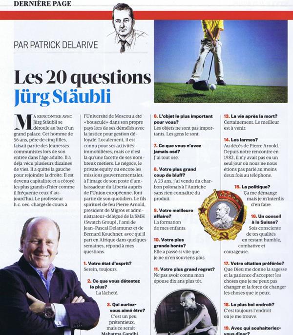 Revue Bilan - Les 20 questions à Jürg Stäubli