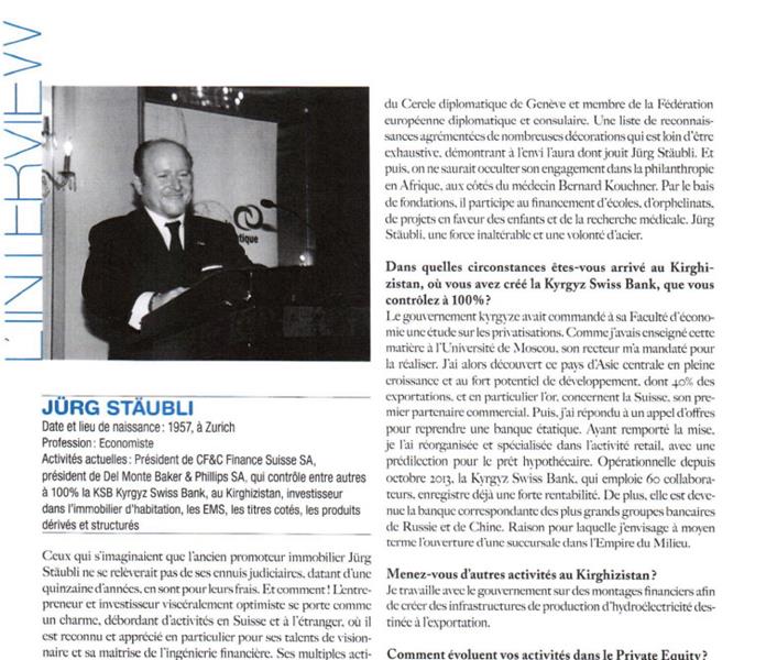 07.07.2015 Jürg Stäubli dans le magazine Trajectoire No 111 été 2015